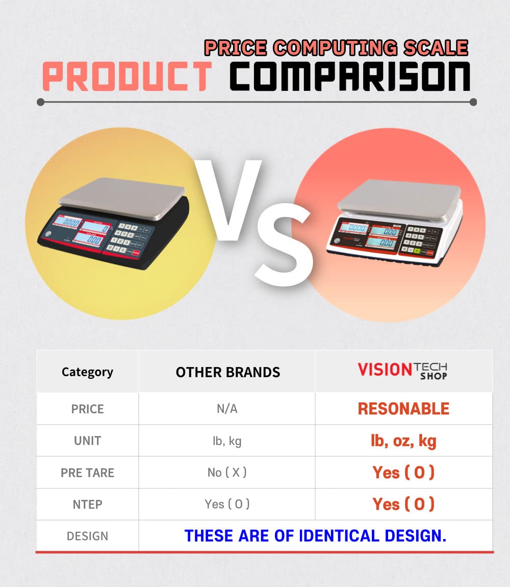 VisionTechShop TVP-60P Price Computing Scale with Pole Display, Lb/Oz/Kg, 60lb Capacity, 0.01lb Readability, NTEP Legal for Trade COC #19-038, NSF Certified