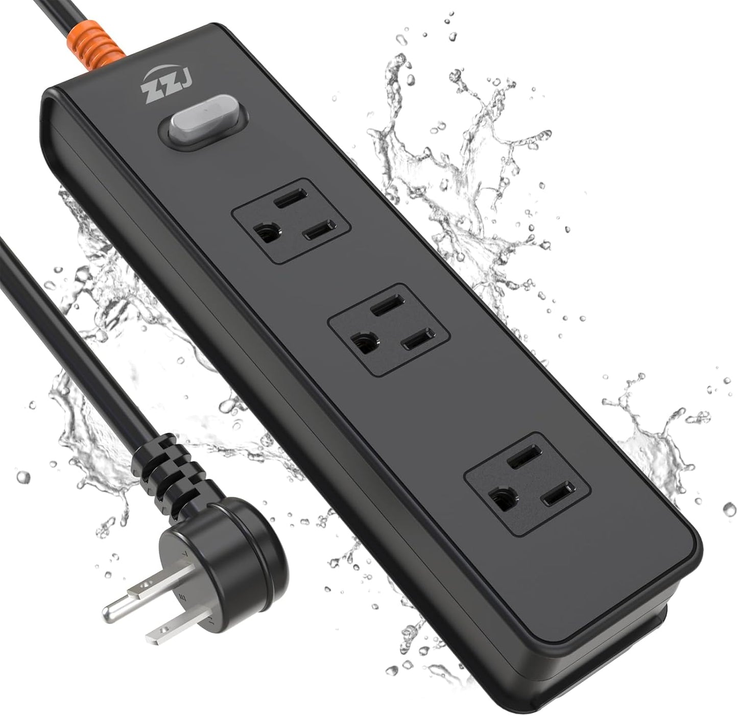 Outdoor Power Strip Weatherproof, Surge Protector with 3 Wide Outlets, 1875W/15A Overload Protection Switch,6FT Flat Plug Multi-Plug Outdoor Extension Cord for Indoor Outdoor, UL FCC Listed