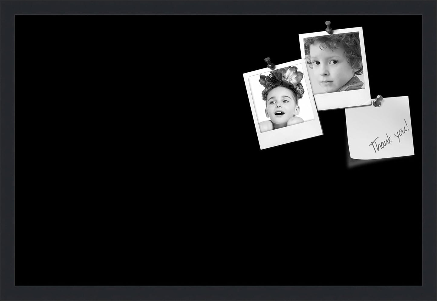 PinPix 27x18 Inch Cork Bulletin Board. This Decorative Framed Pin Board Comes with Solid Black Design and a Satin Black Frame. Ideal for Home Office Decor or Message Board (PinPix-622)