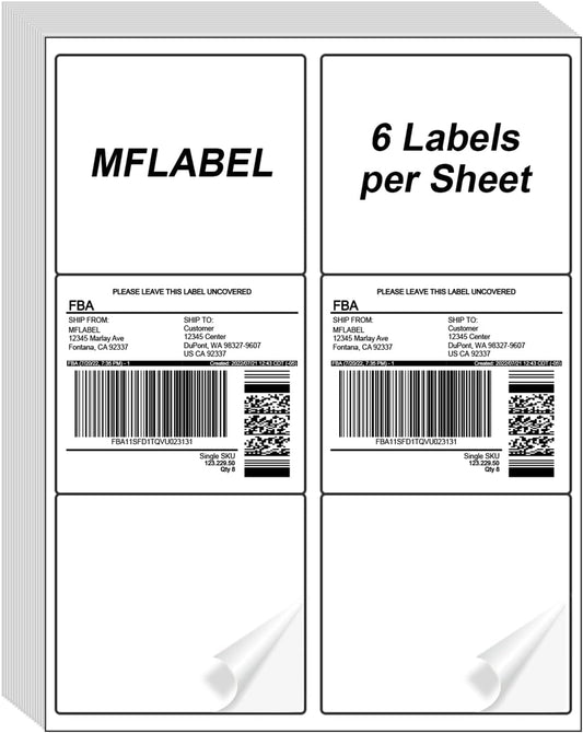 MFLABEL 3-1/3" x 4" Shipping Address Labels, FBA Labels, 6-UP Sticker Labels, White Shipping Labels, Easy to Peel, Address Labels for Laser/Ink Jet Printer, 6 Per Page (900 Labels, 150 Sheets)