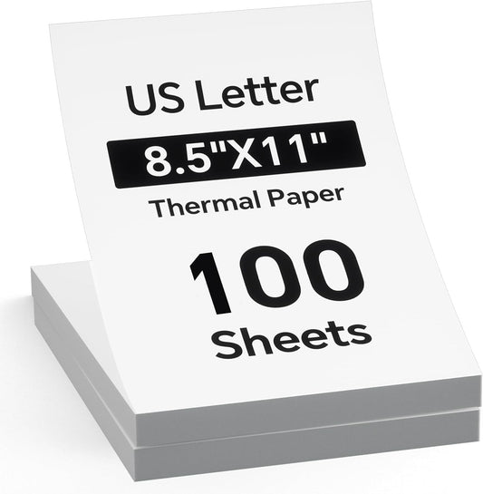 Thermal Paper 8.5 x 11 Inch (100 Sheets) - Letter Size Thermal Printer Paper, Compatible with iDPRT, HPRT, PRT, MT610, M08F, D810, M832, M834, A285M & Most Portable Printers