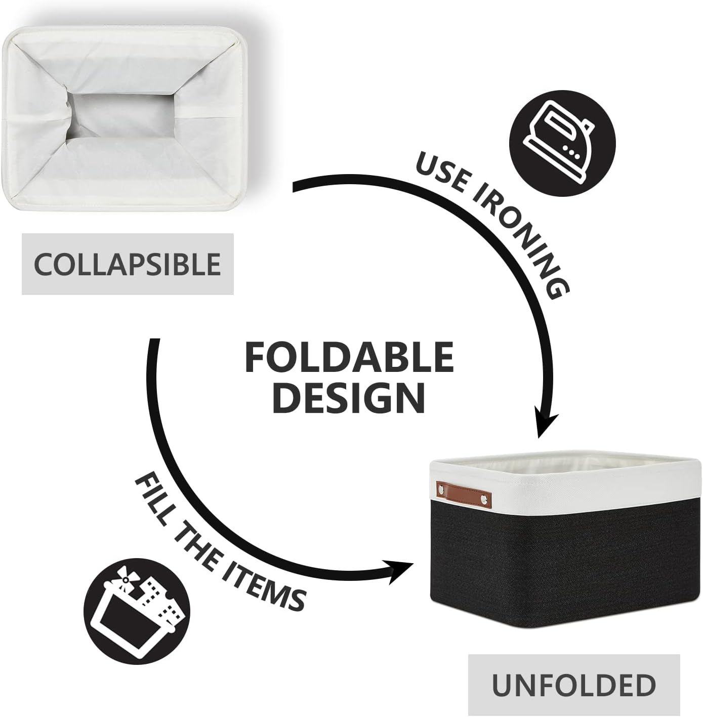 DULLEMELO Canvas Storage Bin with Handles, Fabric Bins for Shelves, Bedroom, Office,Nursery,Fabric Storage Baskets for Toys, Clothes,Gift(3-Pack Medium-15 inch X 11 inch X 9.5 inch , White&Black)