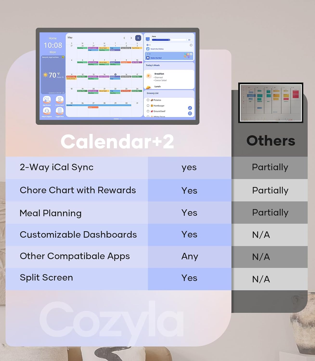 Cozyla Digital Calendar+ 2: 24 inch Wall Planner Touch Screen Chore Chart Customize Dashboard Smart Electronic Calendar for Family Schedules Meal Planner Support Any Google Play App Wall Mount Black