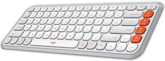 Logitech POP ICON Keys Wireless Bluetooth Keyboard, Comfortable Typing, Programmable Keys, Easy-Switch Between up to 3 Devices, for Laptop, Tablet, PC – Off White and Orange