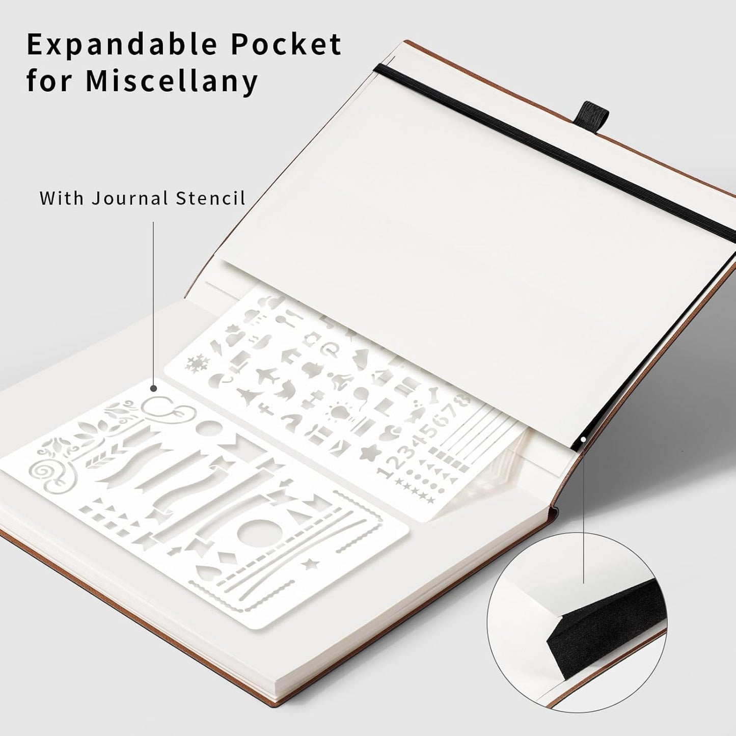 AHGXG Bullet Dotted Journal - Dot Grid Notebook Journal, 120 GSM Thick Acid-Free Paper, Large B5 Dotted Notebook 96 Pages, Leather Softcover, Inner Pocket, Journal Stencil, 7.6'' X 10'' - Black