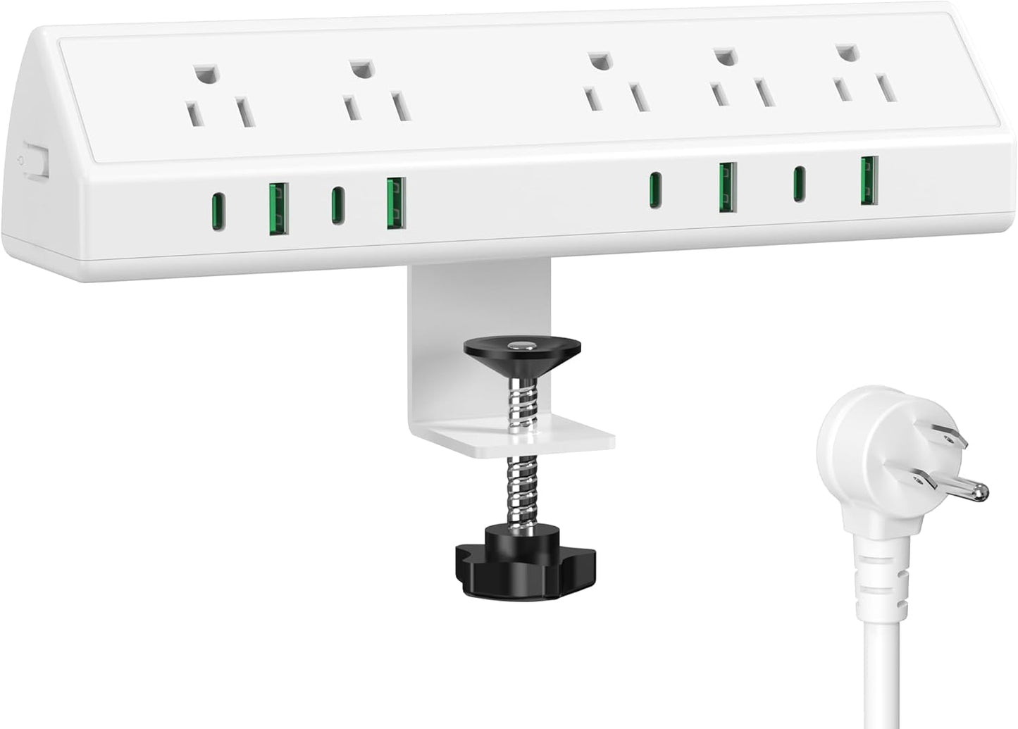 45W Fast Charging Station,Desk Clamp Power Strip,4 PD USB-C Ports,5 AC Outlets,Surge Protector Power Strip, 14AWG Heavy Duty Cord, Fits 1.9" Tabletop Edge (White, 15 FT Cable)
