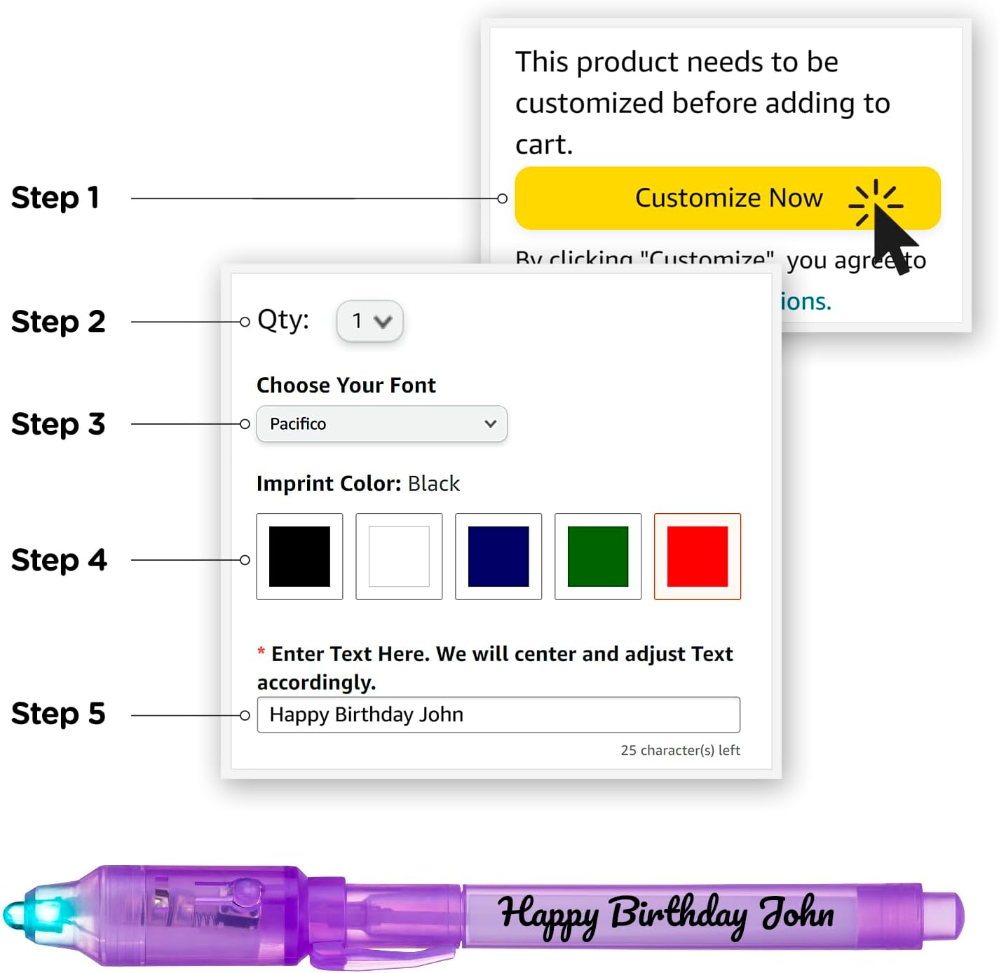 Personalized Invisible Disappearing Ink Pen Marker, Custom Secret Spy Message Writer with UV Light, Fun Activity for Kids Party Favors Gifts and Stock Stuffers, 24 Pack, Purple