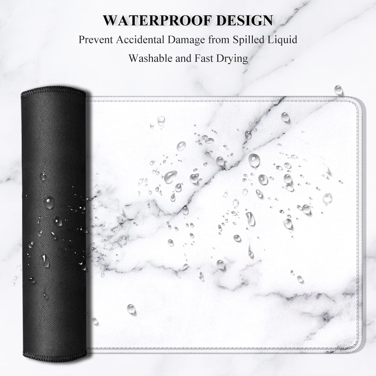 Auhoahsil Large Mouse Pad, XXL Gaming Mousepad, Desk Mat for Desktop, Thick Rubber, Big & Long Size, Stitched Edges, Full Desk Pad for Laptop & Computer, Extended 31.5 x 11.8 in, White Marble