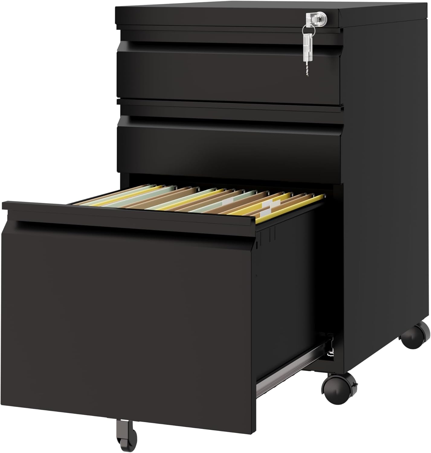 3 Drawer Mobile File Cabinet with Lock,Under Desk Storage Filing Cabinet for Home Office Fits A4 or Letter Size(Unassembled,Black)