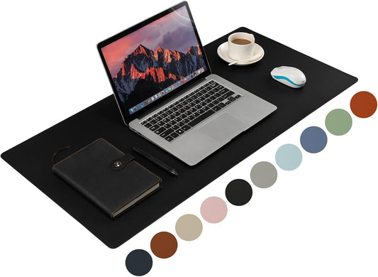 Leather Desk Pad,Wolaile 36x17 inch Large Mouse Pad,Waterproof Non-Slip Writing Desk Blotter,Computer Mat Desktop Protector for Office Home,Black