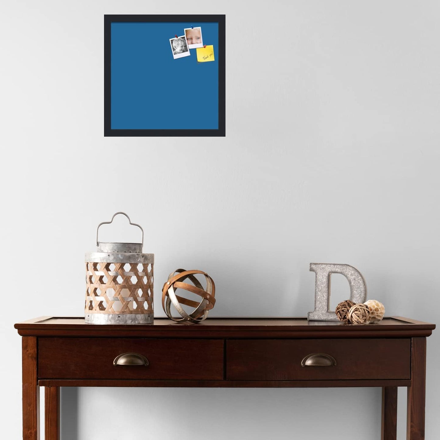 PinPix 15x15 Inch Cork Bulletin Board. This Decorative Framed Pin Board Comes with Navy Pastel Design and a Satin Black Frame. Ideal for Home Office Decor or Message Board (PinPix-1811)