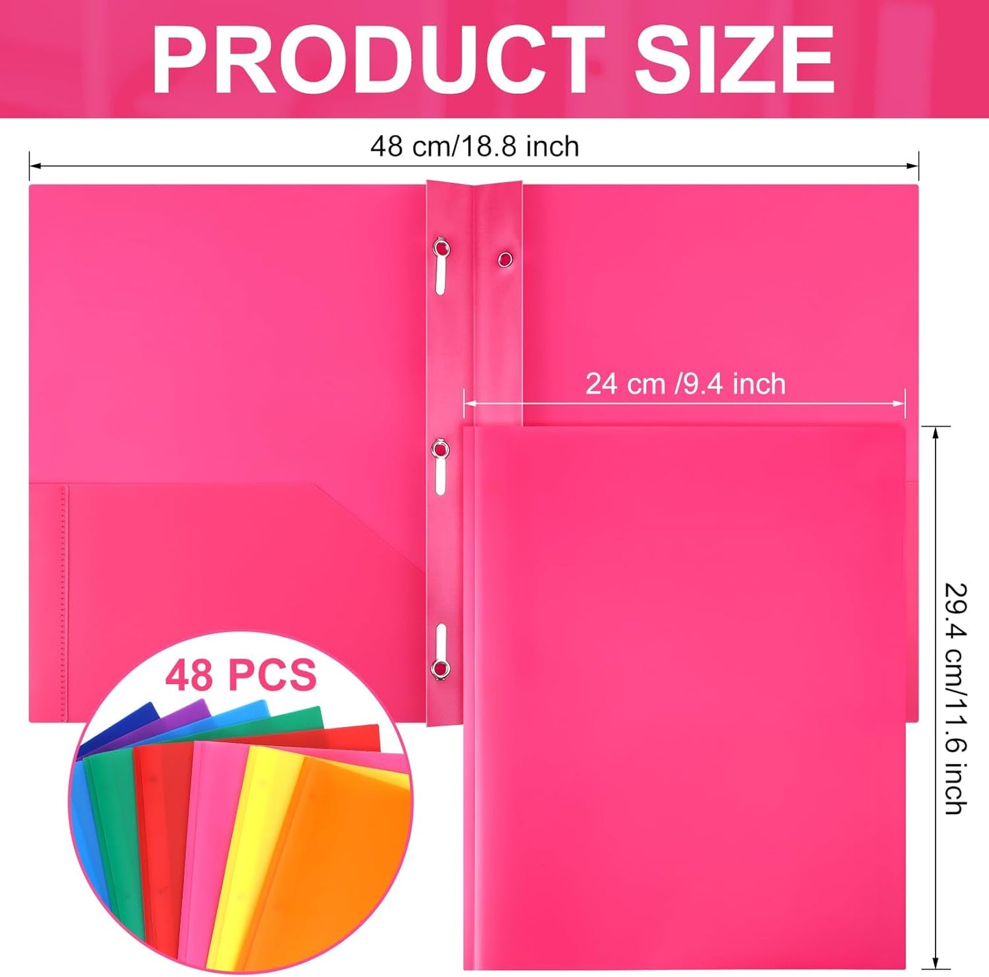 Patelai 48 Pcs Plastic Folders with 2 Pockets and 3 Prongs Home Folders with Card Slot Letter Size Heavy Duty Report Covers for Back to School(Cute Color,Classic)