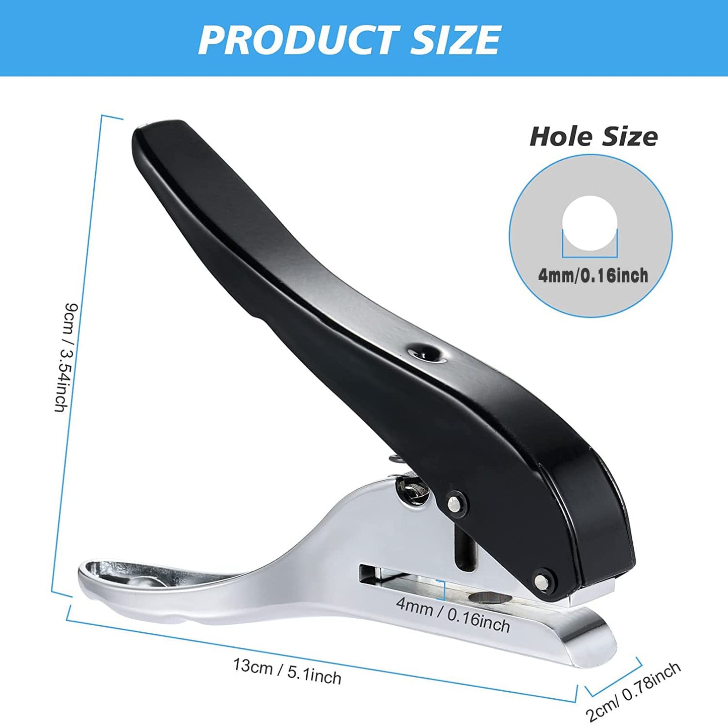 Single Hole Punch - Heavy Duty Paper Puncher for Tags, Cards, Plastic, Cardboard - Portable Hand Held
