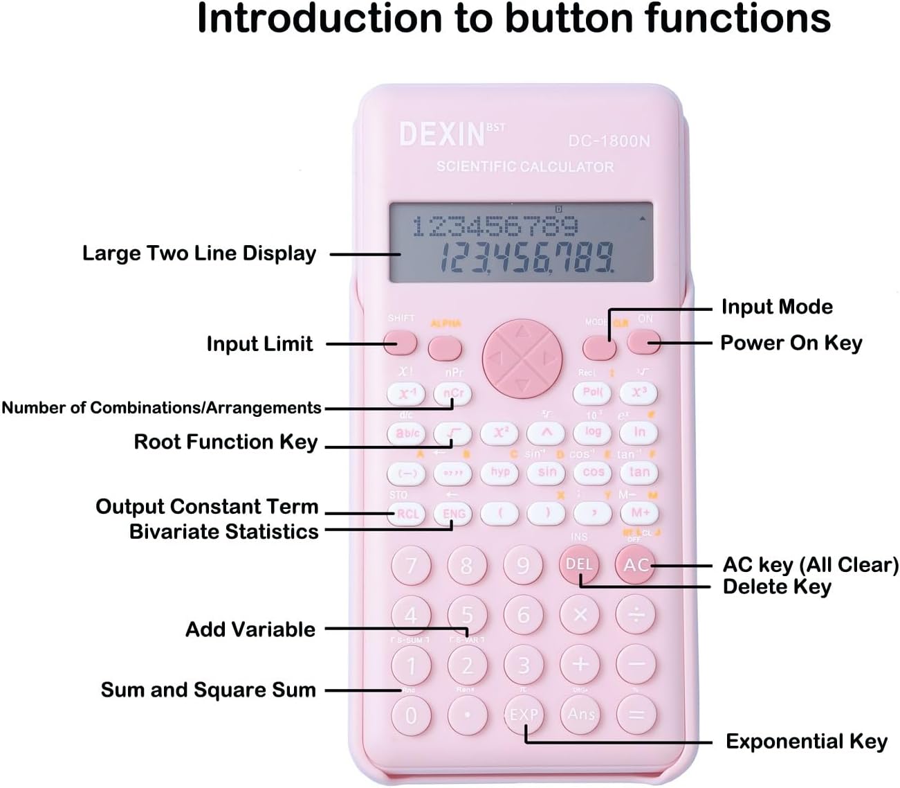 Scientific Calculators for Students, 240 Functions 2-Line Standard Scientific Calculator, Cute School Office Supplies，Math Calculator for School (Pink)