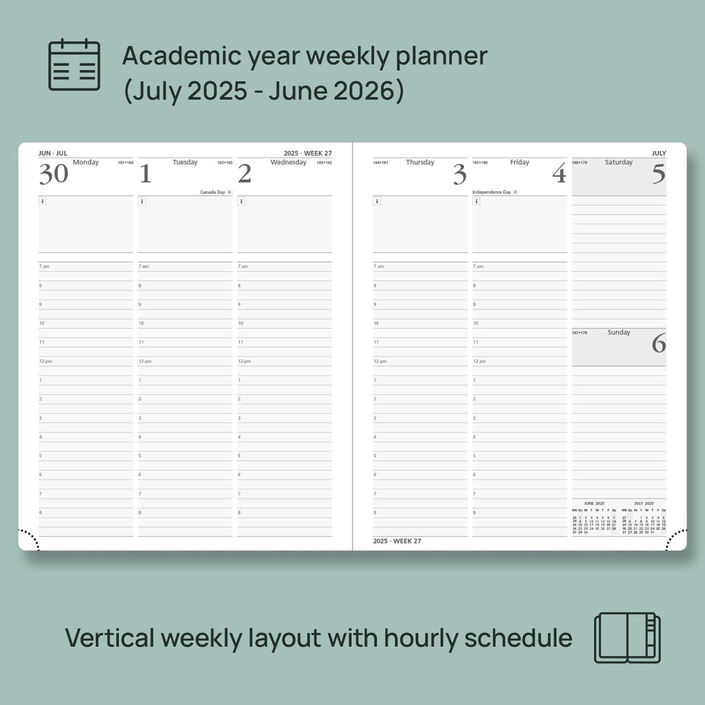 POPRUN Planner 2025-2026 (Large - 8.5'' x 10.5'') Academic Weekly Calendar (July 2025 - June 2026) with Hourly Time Slots, Monthly Tabs, 100GSM Thick Papers, Leather Soft Cover - Pink
