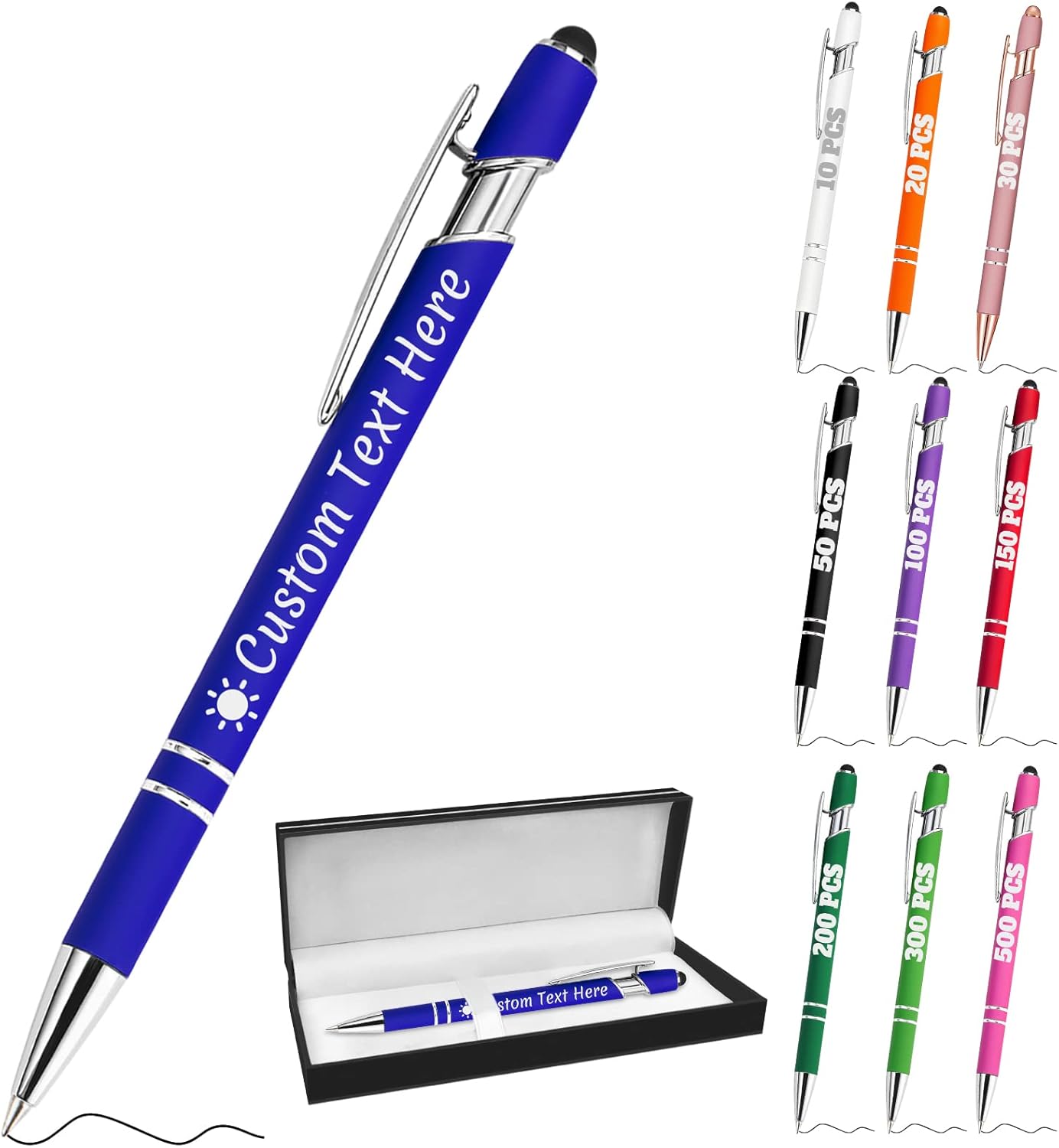 Personalized Pens with Name Custom Engraving Ballpoint Pens with Stylus Tip Customized Smooth Writing Pens Personalized Gifts for Anniversary Birthday or Graduation(Blue,Black Ink)