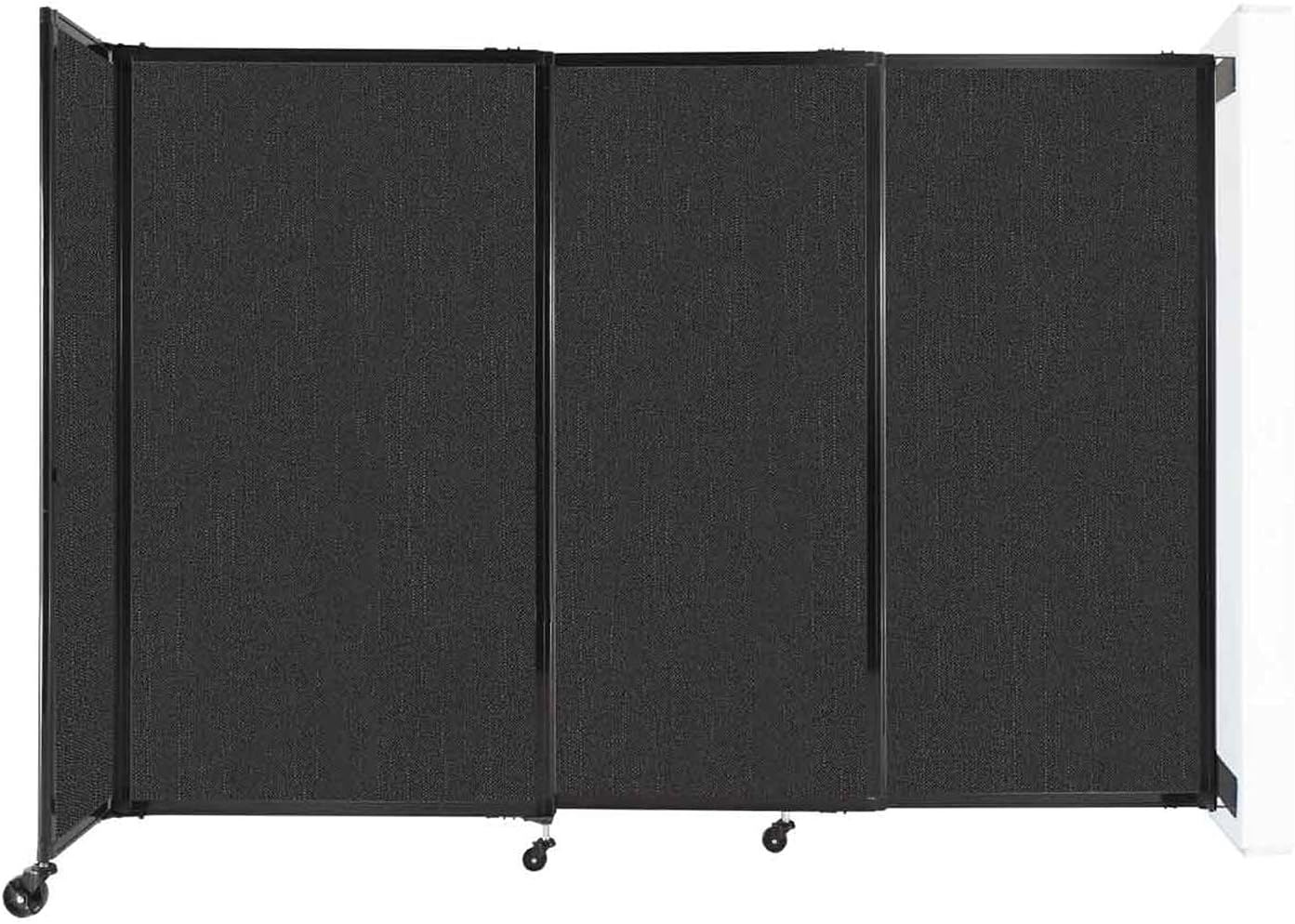 Wall-Mounted Sliding StraightWall Room Divider | Adjustable Widths | Locking Wheels | Room Separator | Up to 7'2" Wide x 5' Tall Black Fabric Panels