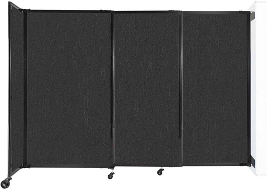 Wall-Mounted Sliding StraightWall Room Divider | Adjustable Widths | Locking Wheels | Room Separator | Up to 7'2" Wide x 5' Tall Black Fabric Panels