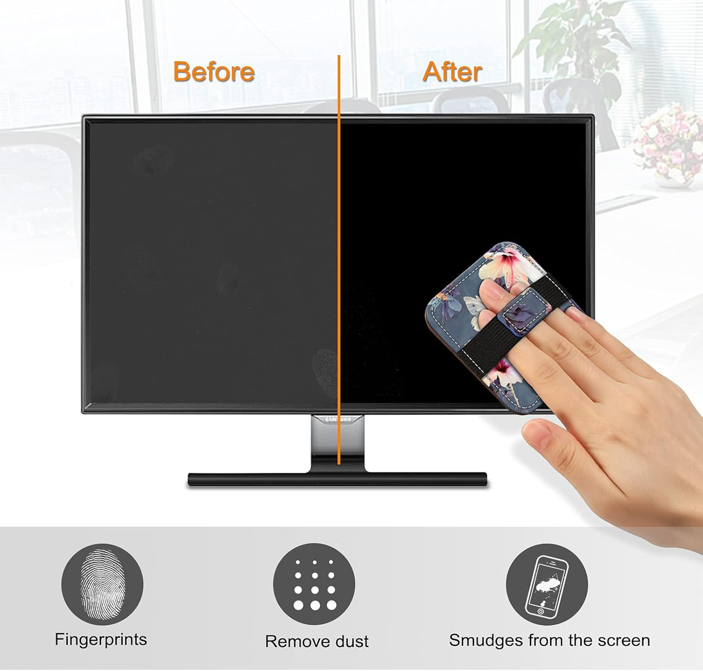 Fintie Screen Cleaning Pad, [4 Pack] Soft Cloth Wipes Screen Cleaner with Elastic Strap for iPad, iPhone, MacBook, Tablets, Laptop (Blooming Hibiscus)