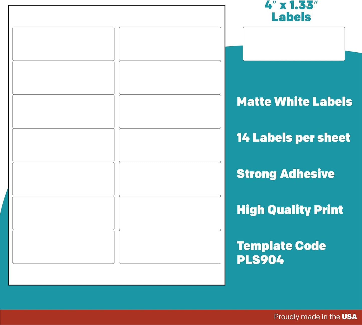 Premium Label Supply White Sticker Mailing Labels – 4" x 1.33" – Laser/Inkjet Compatible – (14 per Sheet), 25 Sheets – 350 Total Adhesive Labels