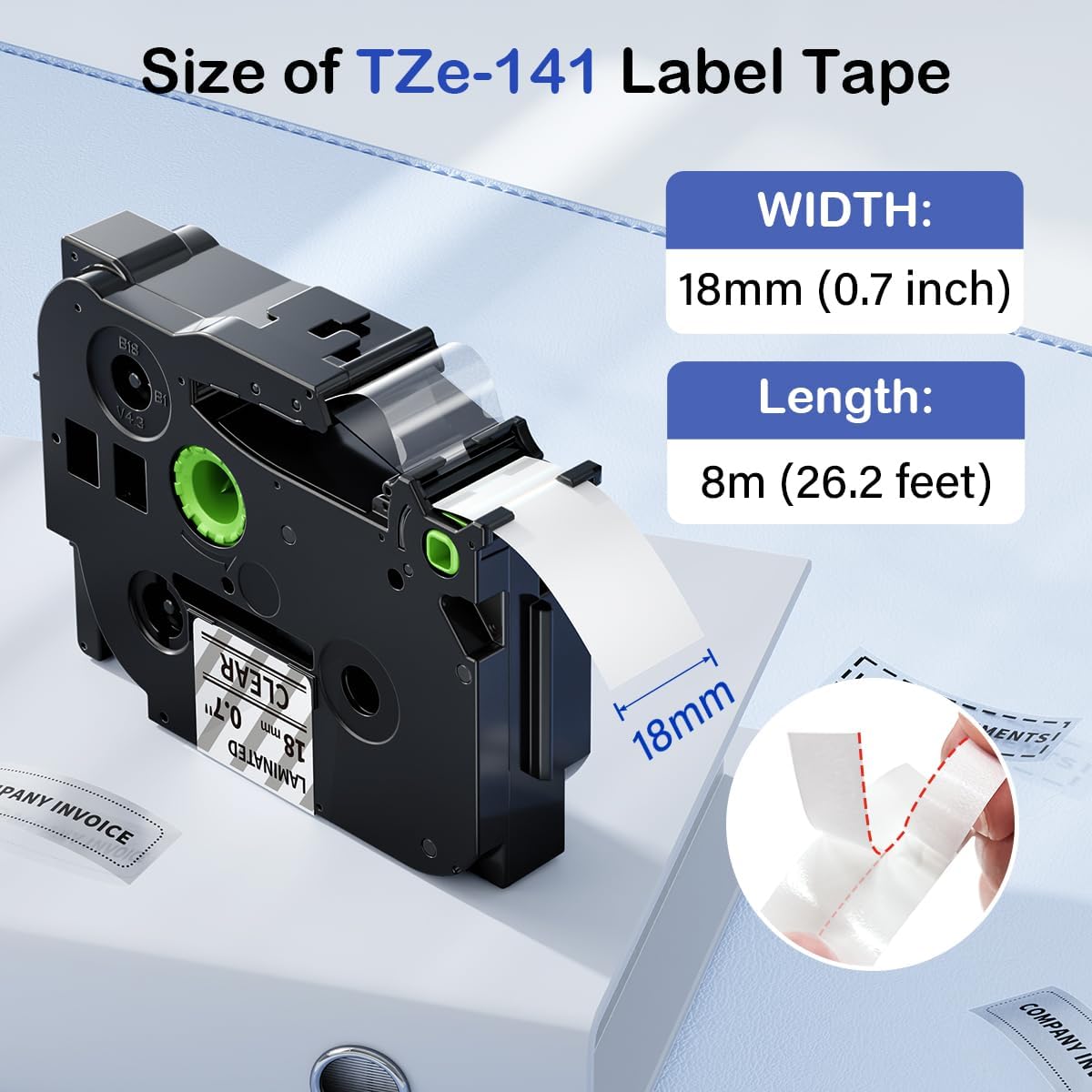 Labelife Label Maker Tape 18mm Clear TZe-141 Compatible with Brother P Touch TZe TZ Tape 18mm 0.7 Laminated Clear TZe141 TZ-141 3/4 Inch Label for Ptouch PTD600 PTD400AD PT1880, 5-Pack