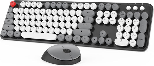 Wireless Keyboard Mouse Combo, Colorful Mouse and Keyboard Combo, 104 Keys Cute Wireless Keyboard with Number Pad for Windows, Computer, PC, Notebook, Laptop (Grey)