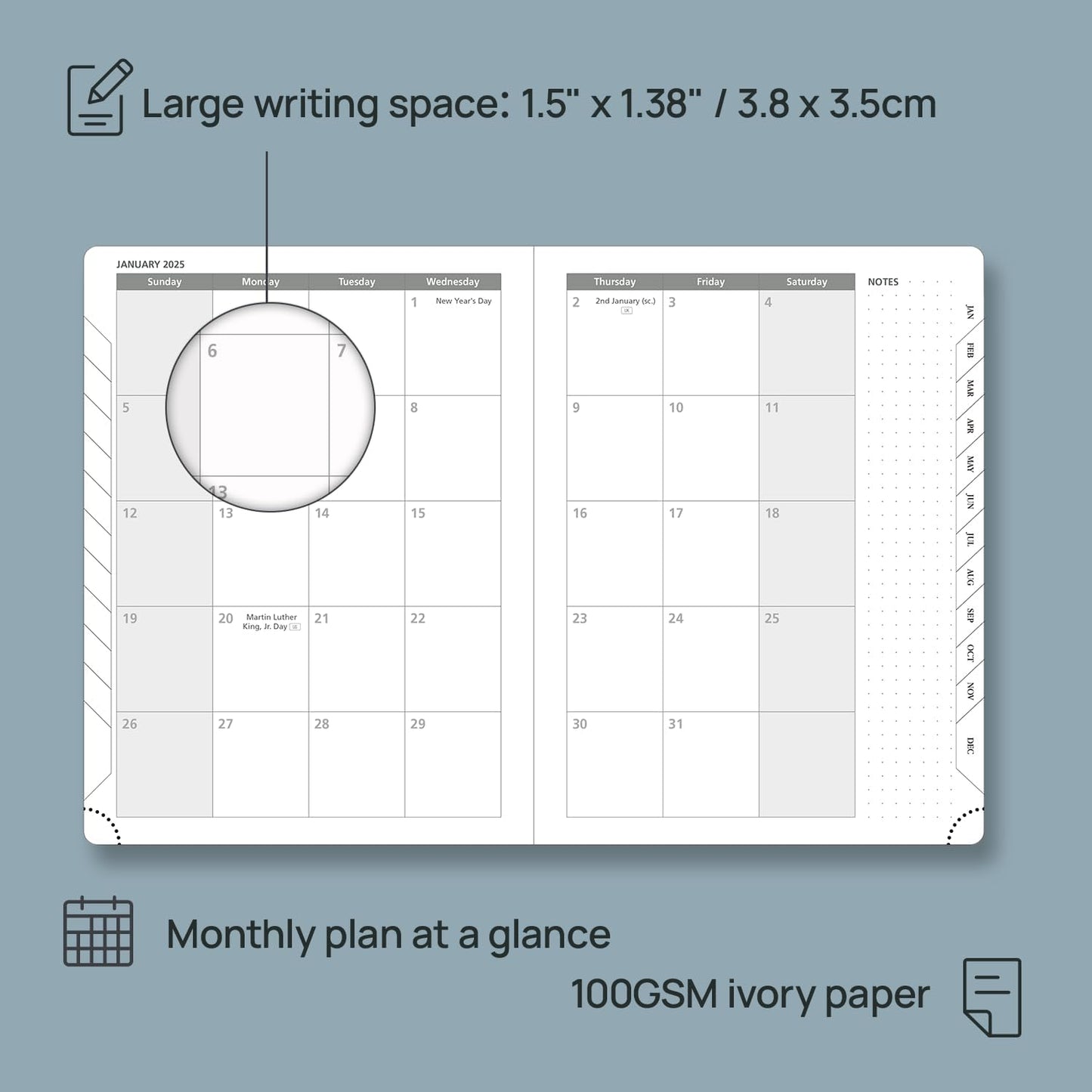 POPRUN 2025 Planner (Medium Size 8.5''x 6.5'' Hardcover) - Daily Weekly and Monthly Calendar Agenda 2025 Appointment Book with Hourly Time Slots, Monthly Tabs, 100 GSM - Pacific Green