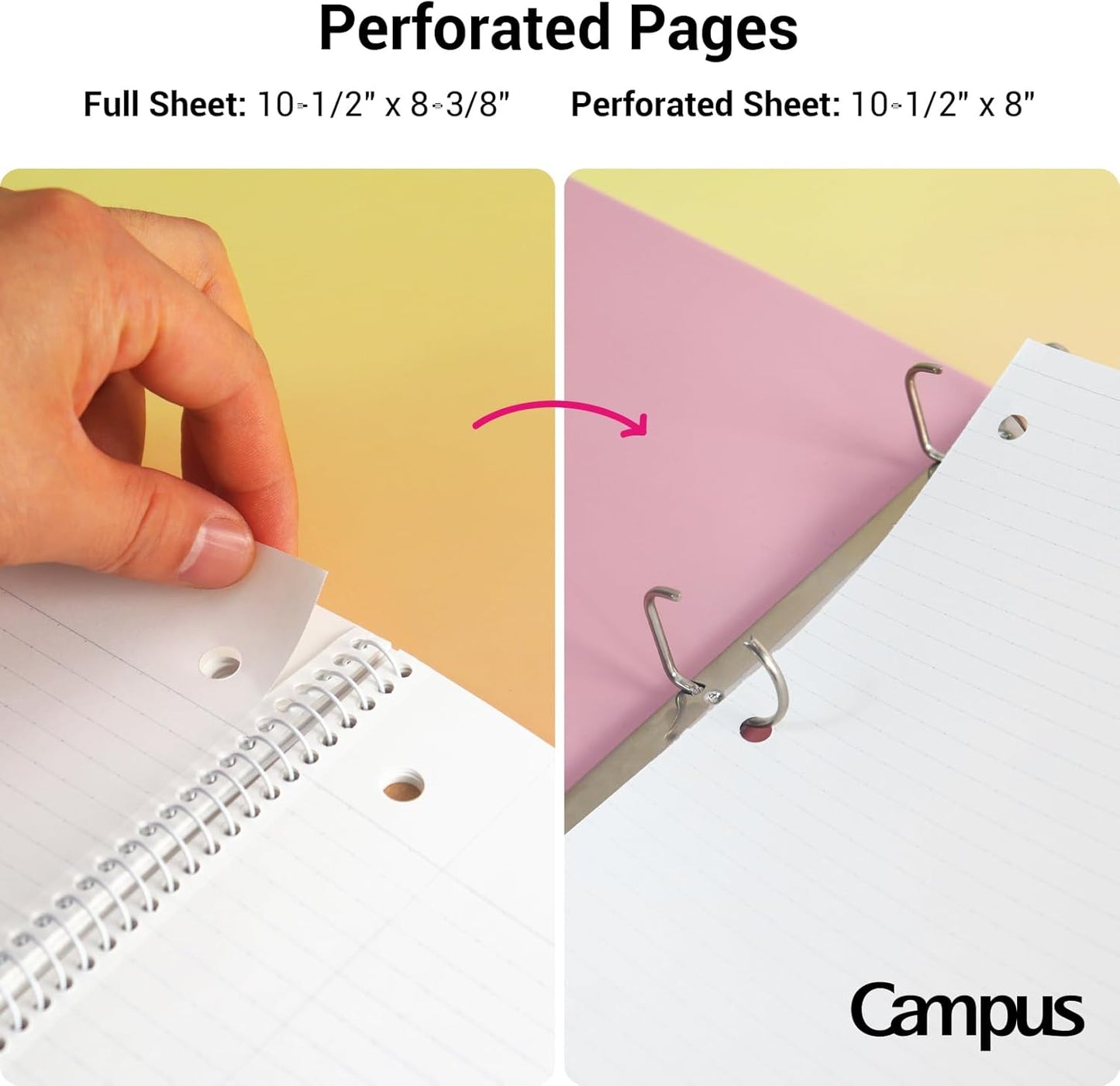 KOKUYO Spiral Notebook, 3 Pack Campus 10-1/2" x 8" Subject Notebooks with College Ruled, 80 Sheets, 3 Holes School Spiral Journal for Work Study Note Taking (Yellow, Orange, Purple)