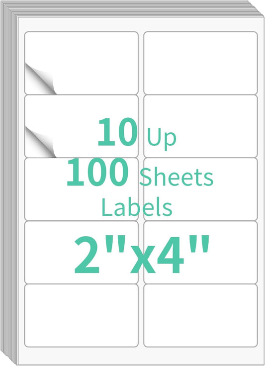 100 Sheets 10 up Labels Mailing Blank Labels, 2" x 4" Sticker Printer Paper for Laser/Inkjet Printer, Self Adhesive Customized Stickers