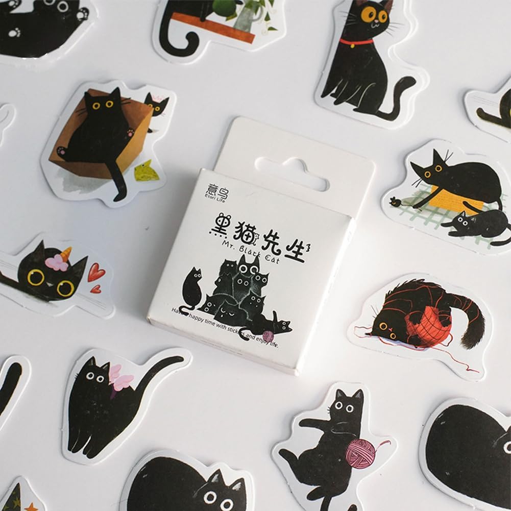 46Pcs Cute Cat Stickers for Scrapbooking Journaling Water Bottle Kids Laptop Diary Planners Collage Envelope Phone Case Art Crafts DIY Decoration