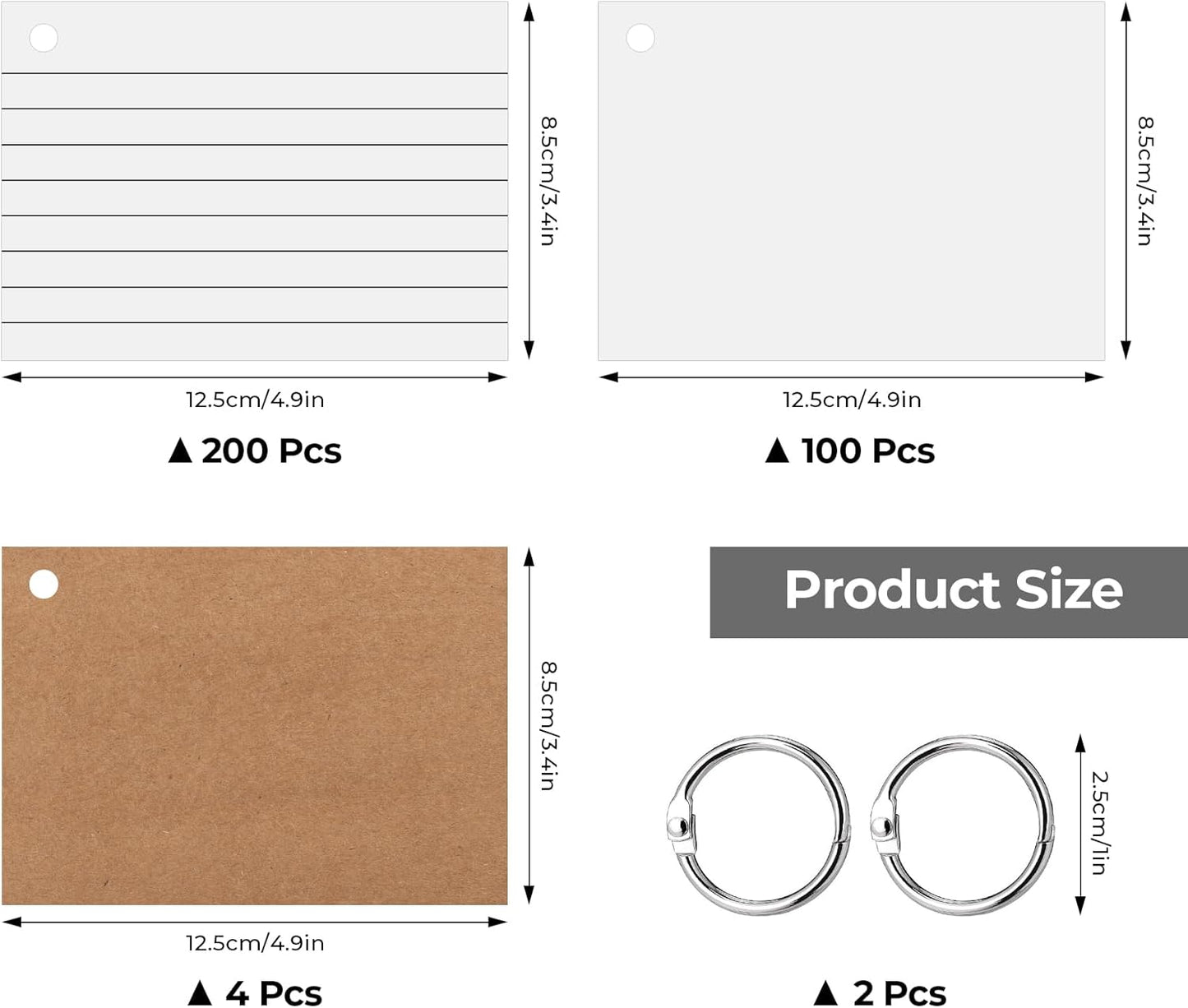 Ruled Lined Index Note Cards,300PCS Flash Cards,125 x 85mm Index Cards,Punched and Perfed Study Cards,White Record Cards for Student Essentials Learning Office Notecards Taking to do List Memo