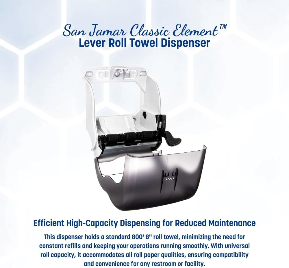 San Jamar Classic Element Paper Towel Dispenser Wall-Mounted Commercial Roll Dispenser, Fits All Core Sizes with Lever for Bathroom, Kitchens, and Restaurants, Plastic, Universal Paper, Black Pearl