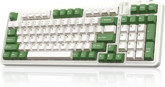 AUSDOM 98Pro Silent Mechanical Keyboard, Wireless Hot Swappable Gaming Keyboard with Backlit,Gasket Structure,Pre-lubed Tactile Switches,2.4GHz/Type-C/Bluetooth Custom Keyboards (Green & White-Silent)