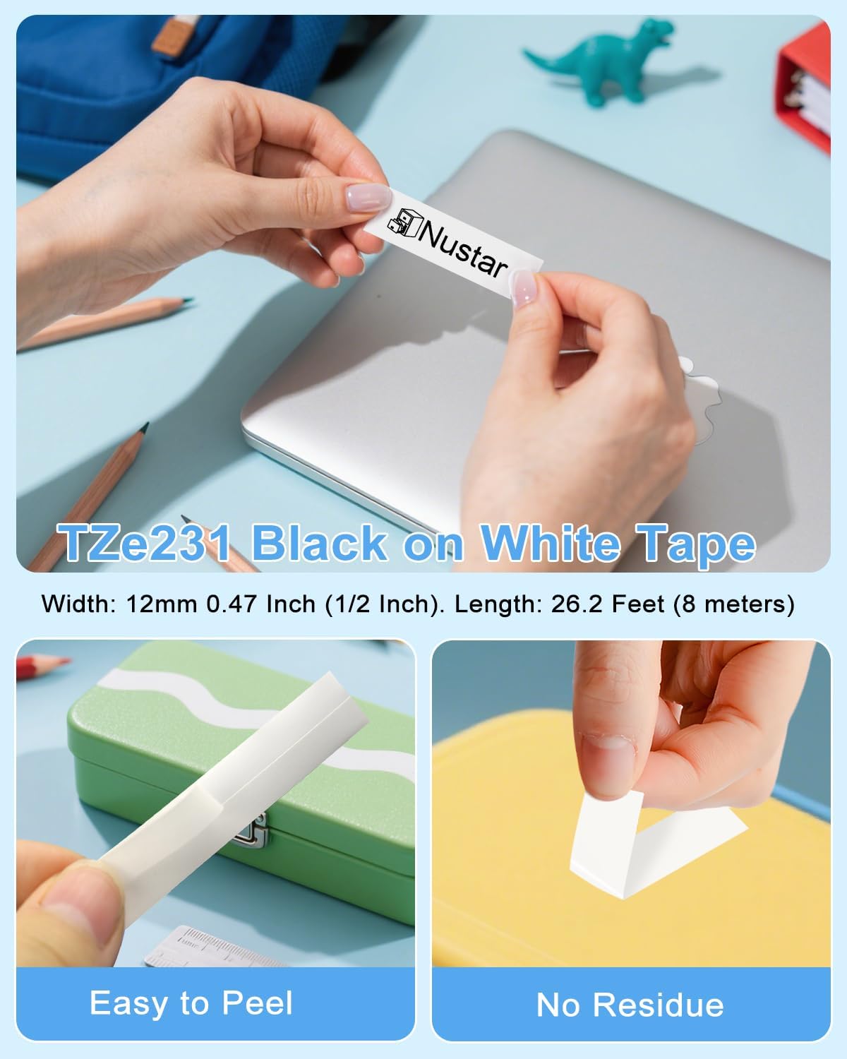 Rplacement for Brother Label Maker Tape Refill 12 mm 0.47 Laminated White TZe-231 Compatible with Brother P-Touch PT-H110 PT-D210 Label Maker Machine, Black on White, 1/2 Inch x 26.2 Feet, 14 Pack