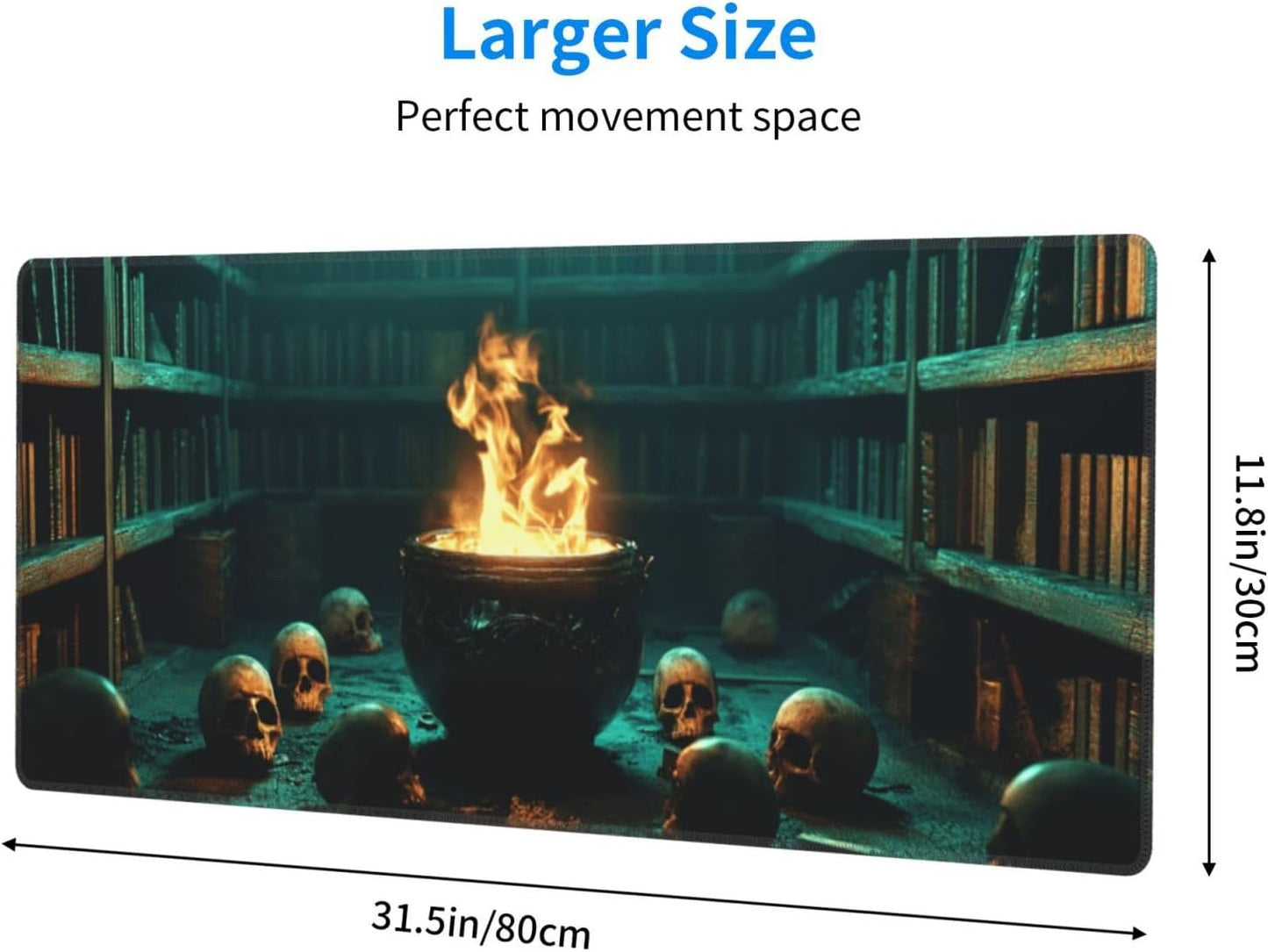 Skull Mouse Pad 31.5 X 11.8 Inch Big Desk Rubber Base Stitched Edges Keyboard Pad XXL Mouse Mat for Home Game and Office