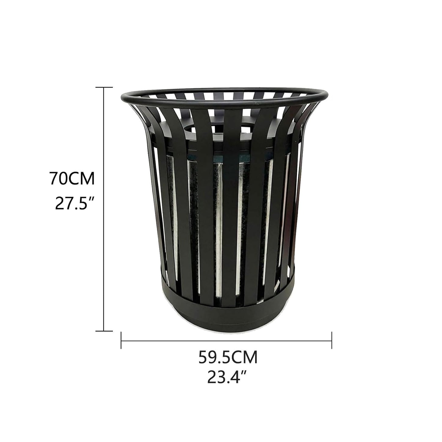 Outdoor Metal Slatted Trash Receptacle,Waste Receptacle，Commercial Trash Cans,Zone Round Garbage Bin,Square Hotel Street Patio Indoor Metal Stan (Large - Black)