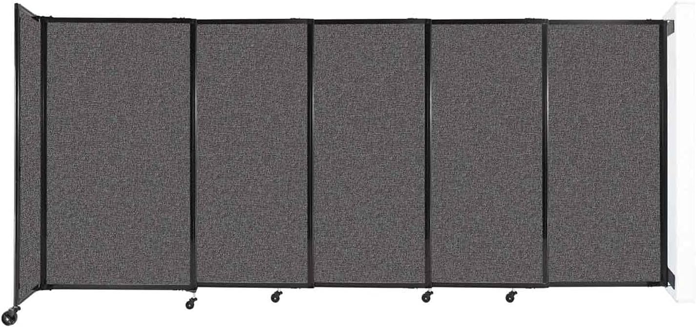 Wall-Mounted Sliding StraightWall Room Divider | Adjustable Widths | Locking Wheels | Room Separator | Up to 11'3" Wide x 5' Tall Charcoal Gray Fabric Panels