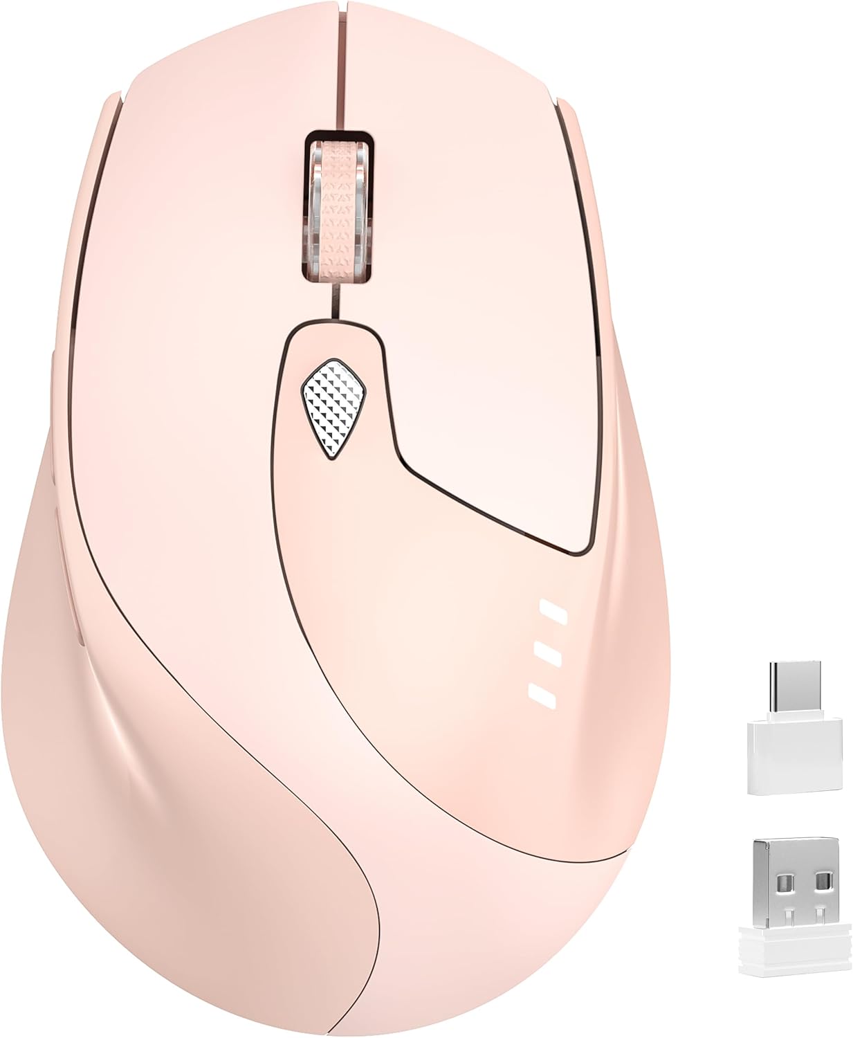 TENMOS M7 Bluetooth Mouse, Rechargeable Dual Mode BT5.1+ 2.4GHz USB Silent Wireless Bluetooth Mouse with Type C Adapter & Battery Indicator, Ergonomic Design for Laptop, iPad, MacBook - Light Pink