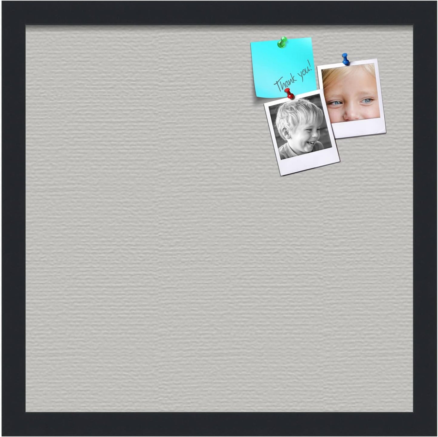 PinPix 16x16 Inch Cork Bulletin Board. This Decorative Framed Pin Board Comes with Light Stone Design and a Satin Black Frame. Ideal for Home Office Decor or Message Board (PinPix-1809)