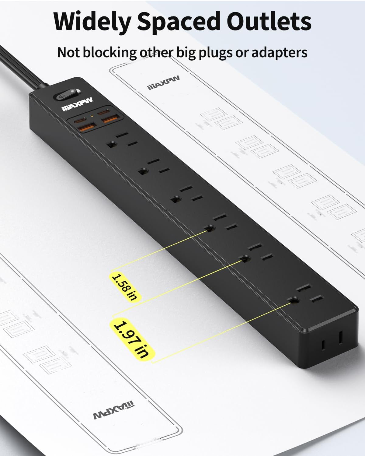 10 Ft Power Strip Surge Protector - 7 Outlets 4 USB Ports (2 USB C), Ultra Thin Flat Extension Cord & Flat Plug, 1700 Joules, Wall Mount, Desk Charging Station for Home Office Dorm, Black