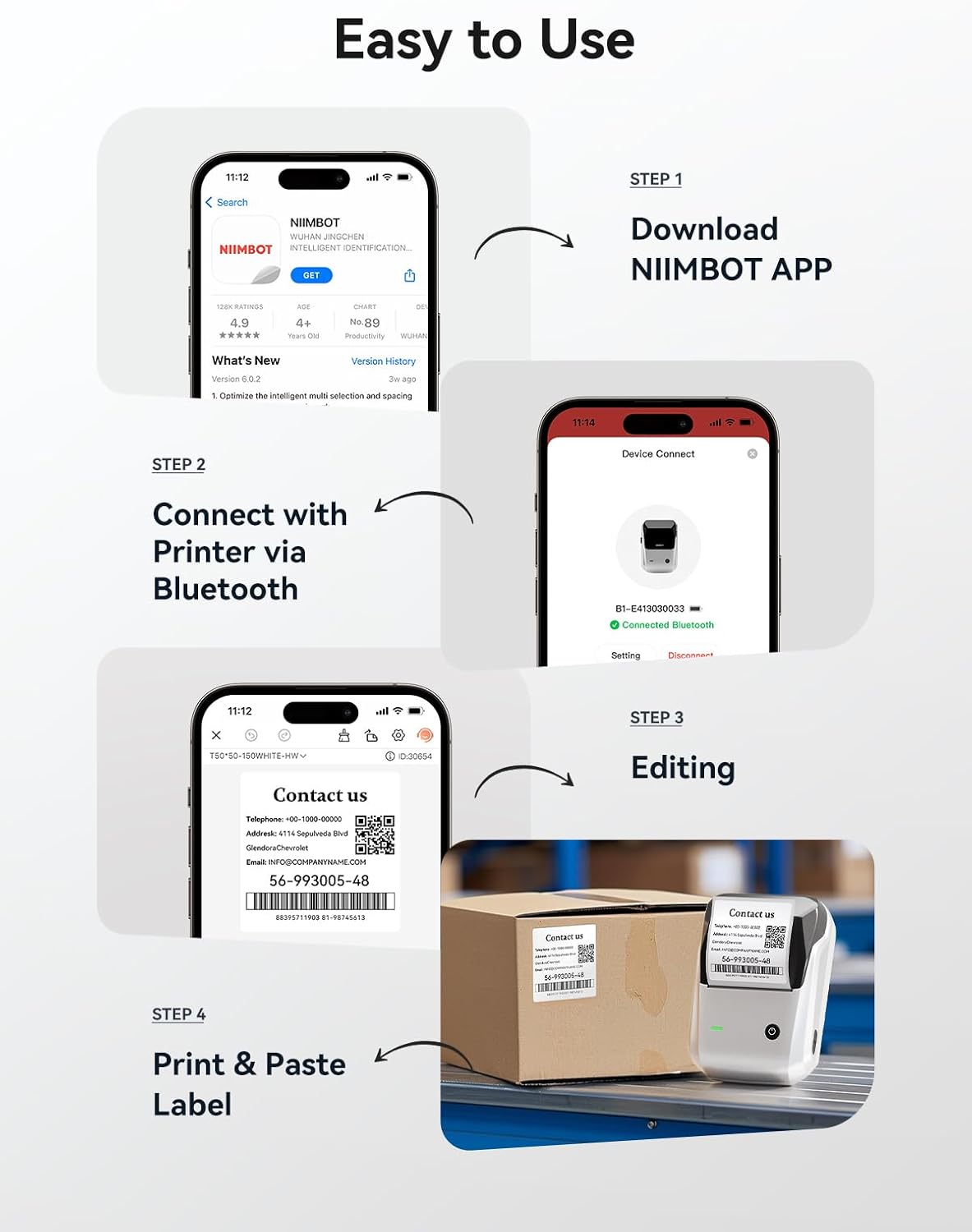 NIIMBOT B1 Label Maker, Portable Bluetooth Thermal Label Printer with Large Waterproof Tape and Multiple Templates for Kitchen, Home, School, Small Business,2 Inch (Silver, 1 Printer+1 Roll Label)