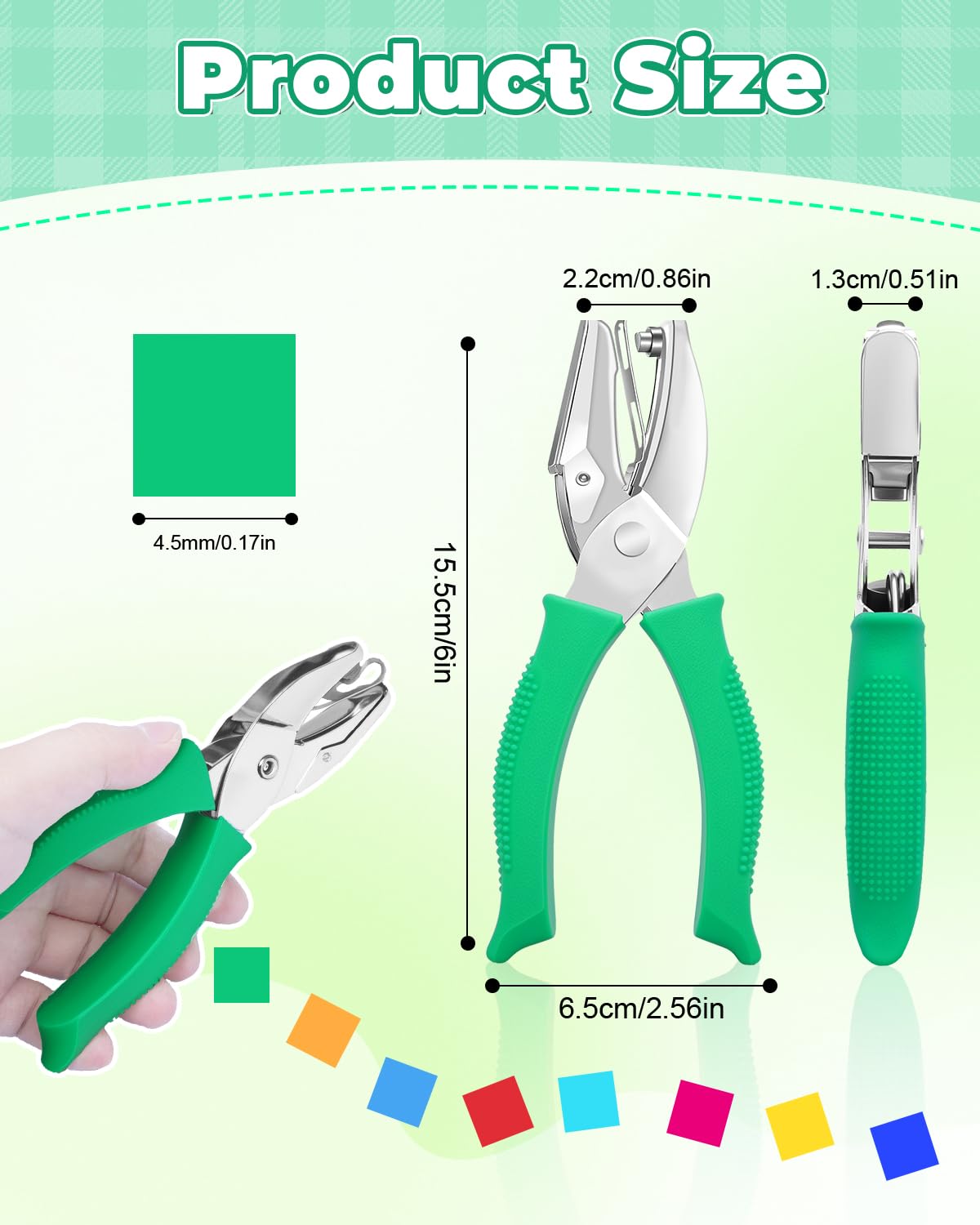 UCEC 1/6" Square Shape Hole Punch Metal Handheld Paper Punches for Crafting, Single Small Square Shape Hole Puncher School Supplies for Scrapbook DIY Craft Paper Tag in Home Office Classroom