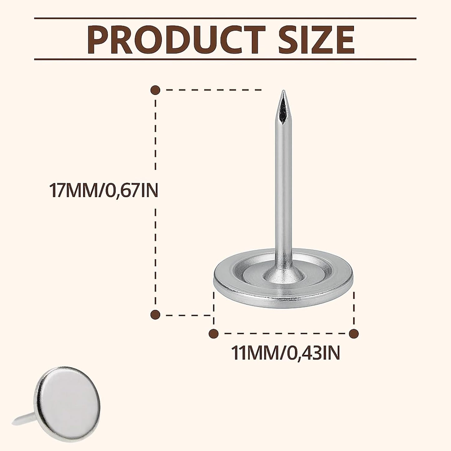 Silver Thumb Tacks, Multipurpose Upholstery Nails, Decorative Nail Heads, and Wall Tacks for Secure Fixing & DIY Projects, 100Pcs