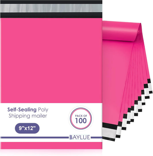 Hot Pink Poly Mailers 9x12 Inch | Strong Adhesive Self-Seal mailer Bags | Tamper, Tear, Water Resistant Shipping Envelopes | Thick Strong Material Polymailer Bags Clothing Bag | 1000 Pack Bulk