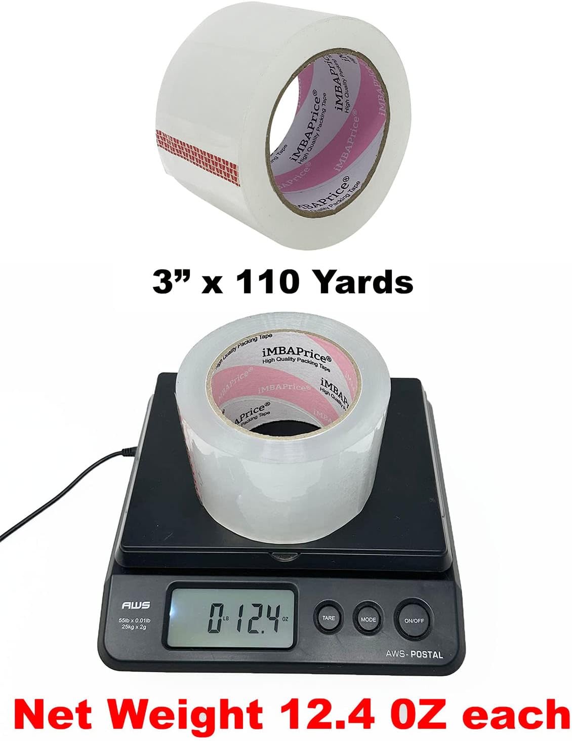 iMBAPrice 3-Inch Clear Packing Tape, 24 Rolls Extra Wide Shipping & Packing Tape (3" x 110 yard/330' Each) - Moving & Adhesive Carton Sealing for Office and Storage