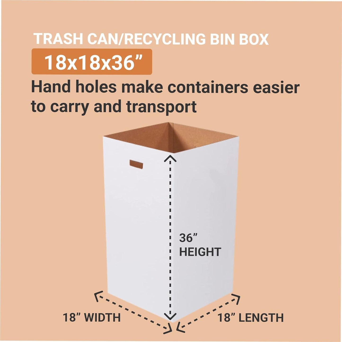AVIDITI Cardboard Trash Cans and Recycling Bins, 50 Gallon 18"L x 18"W x 36"H (10-Pack) Reusable or Disposable Pop Up Garbage Boxes for Parties, Outdoor Events, Heavy Duty, Plain