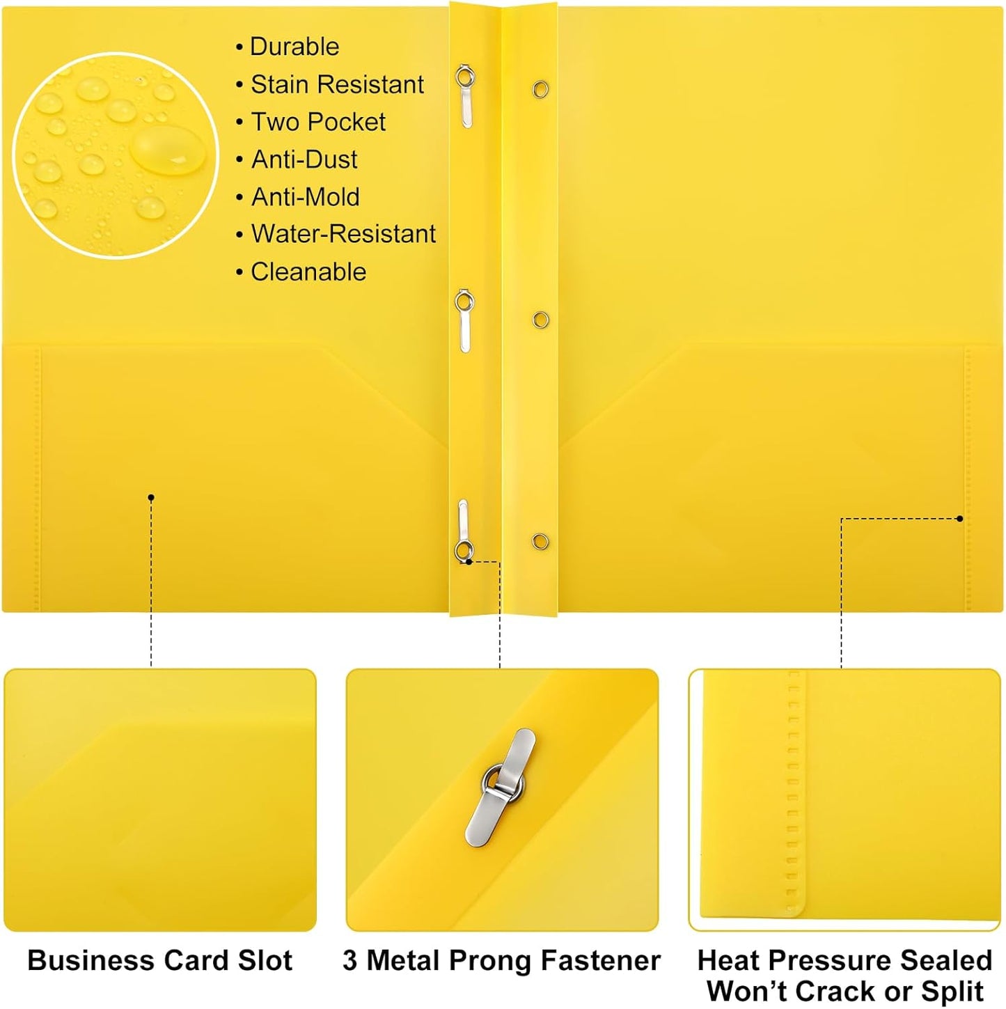 Patelai 48 Pcs Plastic Folders with 2 Pockets and 3 Prongs Home Folders with Card Slot Letter Size Heavy Duty Report Covers for Back to School(Yellow,Classic)