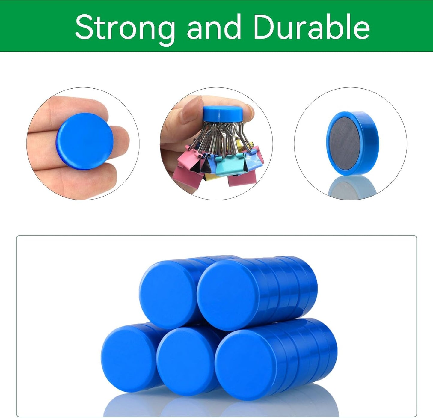Fridge Magnets, 20 Pcs Small Round Strong Heavy Duty Cute Magnets for Refrigerator, Whiteboard, Locker, Office, Classroom - Blue