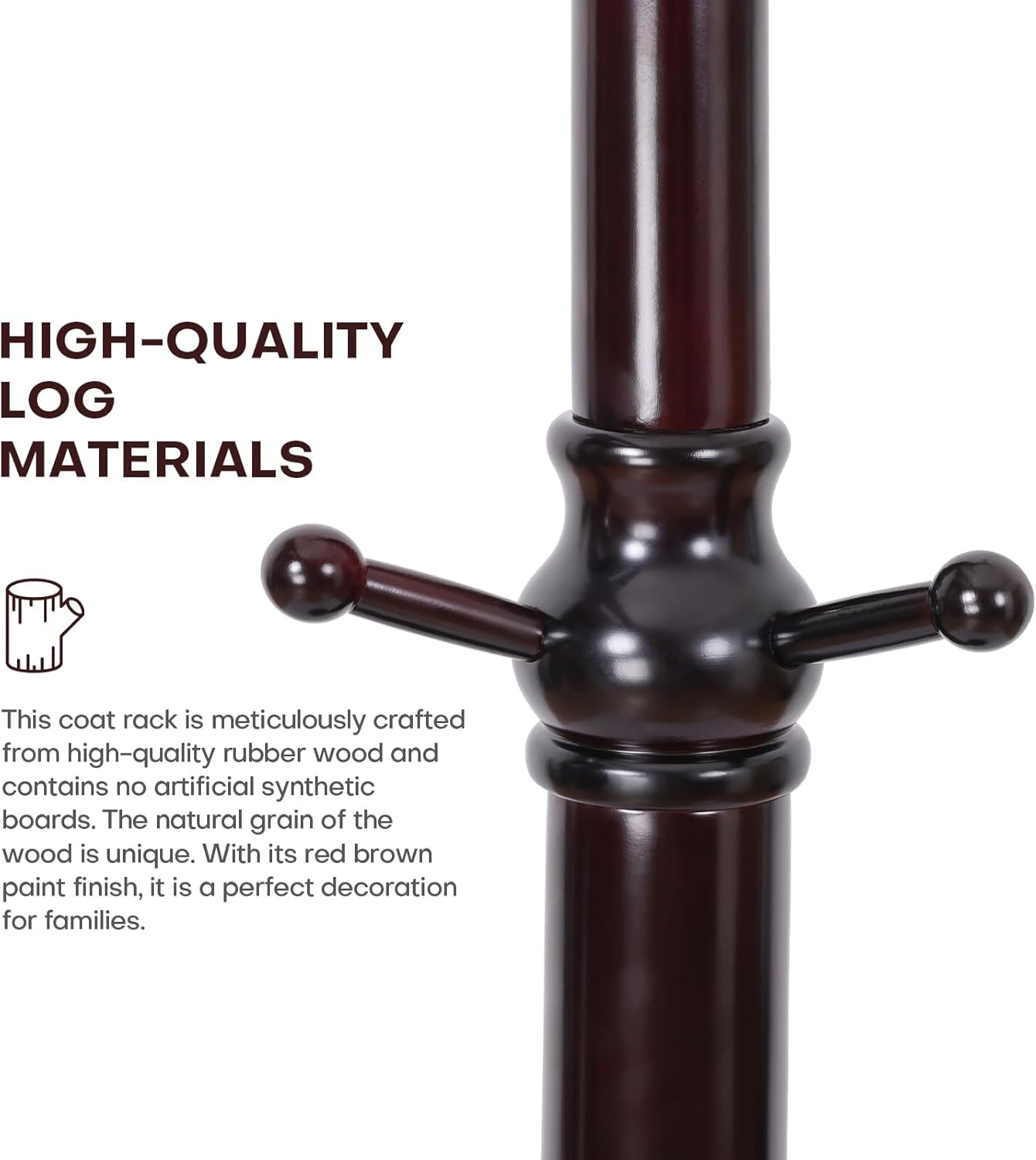 Coat Rack Tree Freestanding with Hooks, Heavy Duty Standing Wood Coat Rack with Solid Round Base, 74” Tree Shaped Coat Hanger Stand for Clothes, Hat, Jacket, Entryway Bedroom, Red Brown