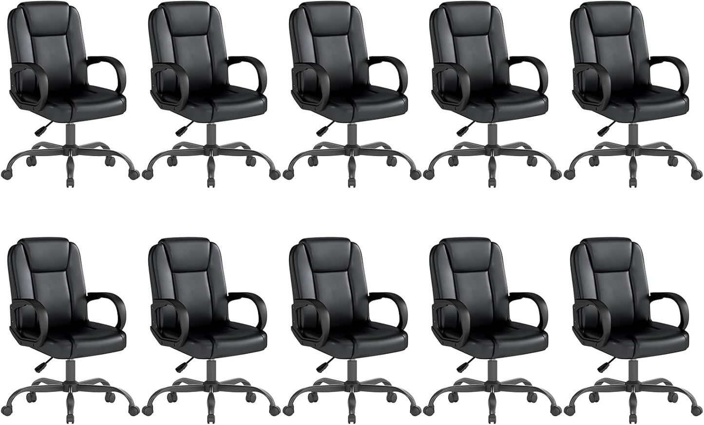 ZZH Executive Office Chair, Leather Desk Computer Chair with Armrests, Mid-Back Swivel Adjustable for Home Office, 10PC, Black